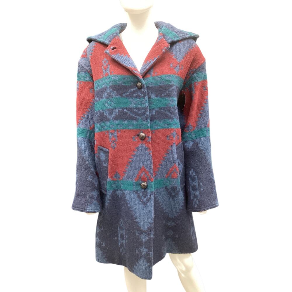 Vintage Larry Levine Women’s Coat Size M/L Wool Leather Buttons Hood Union Made